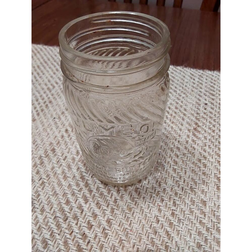 Vintage Jumbo Peanut Butter Jar Embossed Clear Glass No Lid